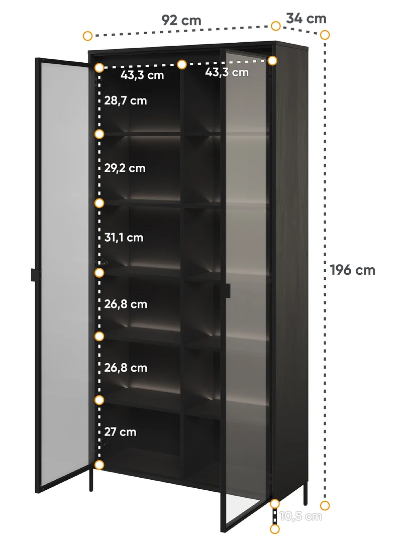 Zweiflügeliger Trend-Schrank 92 cm mit LED Schwarz