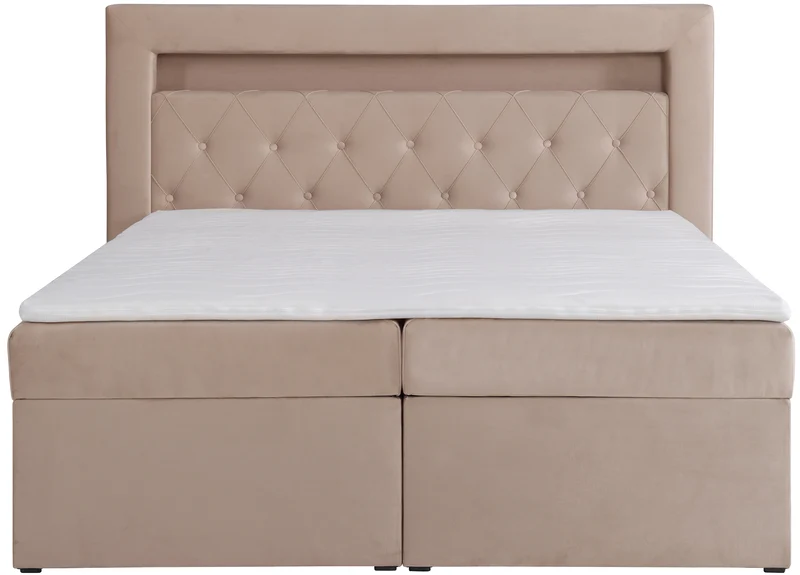 Kontinentalbett 160x200 cm Goldess mit Stauraum und LED-Beleuchtung, beige Samt
