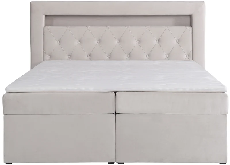 Kontinentalbett 140x200 cm Goldess mit Stauraum und LED-Beleuchtung, grau-beiges Samt