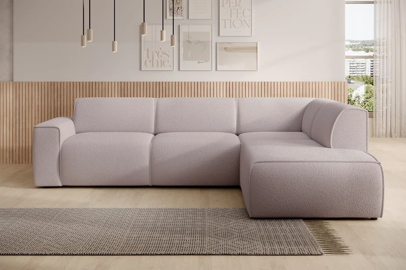 Ecksofa Bouvi L-förmig mit rechter Armlehne, beige Bouclé