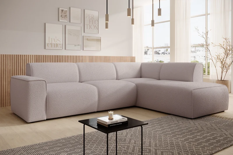 Ecksofa Bouvi L-förmig mit rechter Armlehne, beige Bouclé
