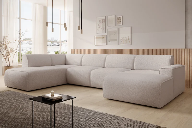 Ecksofa Bouvi U-förmig linksseitig hellbeige Bouclé