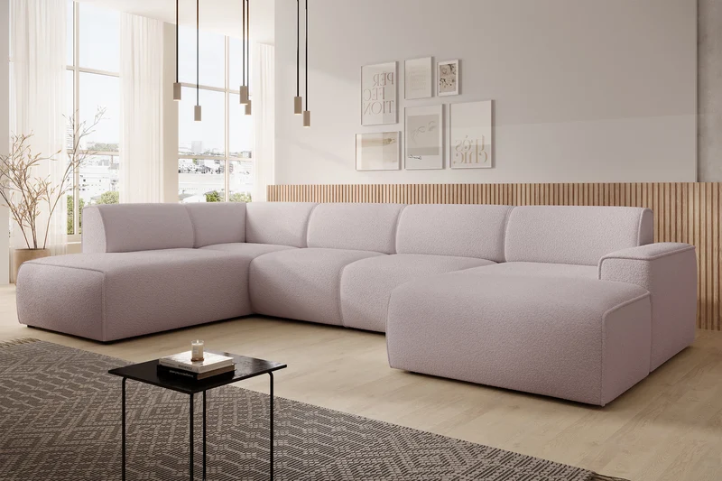 Ecksofa Bouvi U-förmig linksseitig beige Bouclé