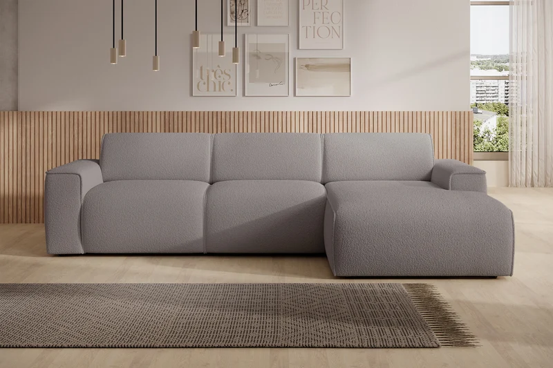 Ecksofa Bouvi L-förmig rechtsseitig, grau-braunes Bouclé