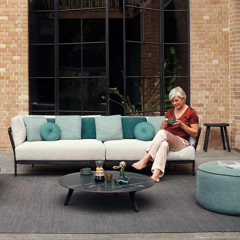 Gartensofa FLOWS 3-Sitzer Tief - Black/Teak Nero