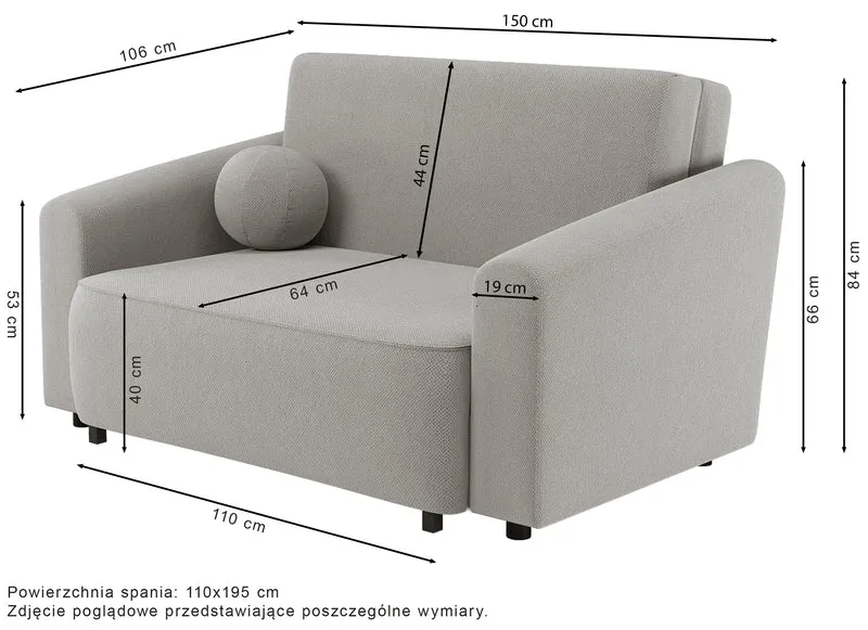 Zweisitziges ausklappbares Sofa Stevio 150 cm mit Stauraum, beige, hydrophobes Chenille