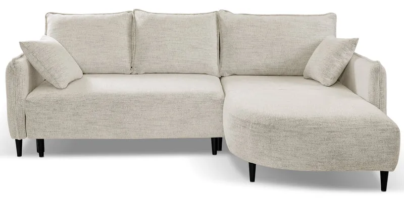 Ecksofa mit Schlaffunktion Oblivio Mini, L-förmig, rechtsseitig, mit Stauraum, beige Flechtmuster