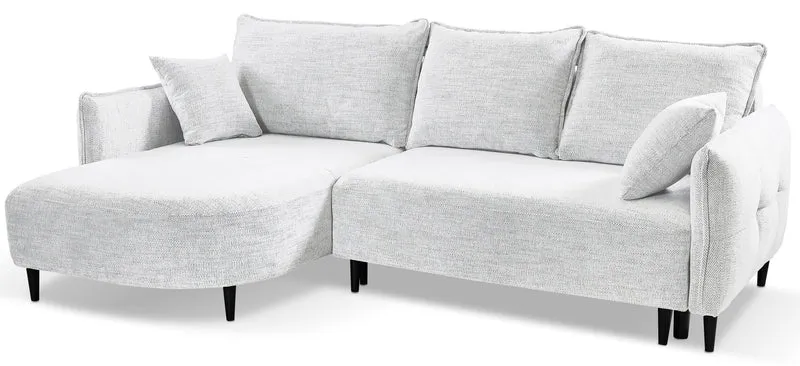 Ecksofa mit Schlafunktion Oblivio mini, L-förmig, linksseitig, mit Stauraum, weißes Geflecht