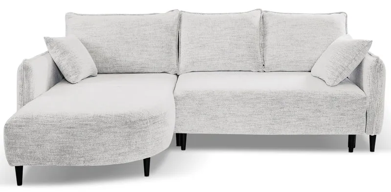 Ecksofa mit Schlafunktion Oblivio mini, L-förmig, linksseitig, mit Stauraum, weißes Geflecht