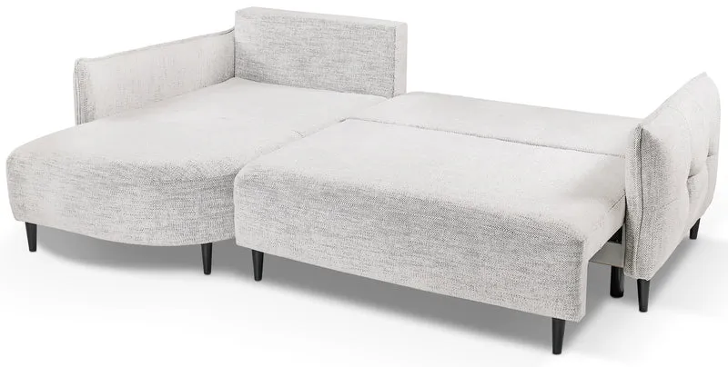 Ecksofa mit Schlafunktion Oblivio mini, L-förmig, linksseitig, mit Stauraum, weißes Geflecht