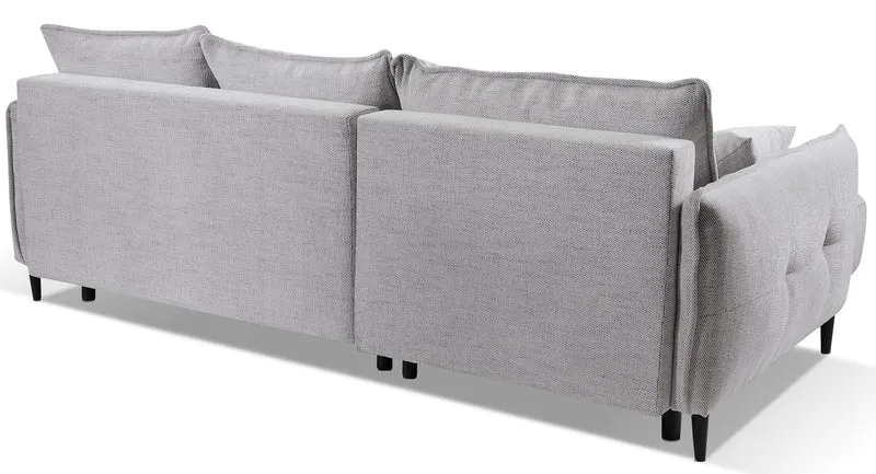 Ecksofa mit Schlaffunktion Oblivio mini, L-förmig, linksseitig, mit Stauraum, hellgraues Geflecht