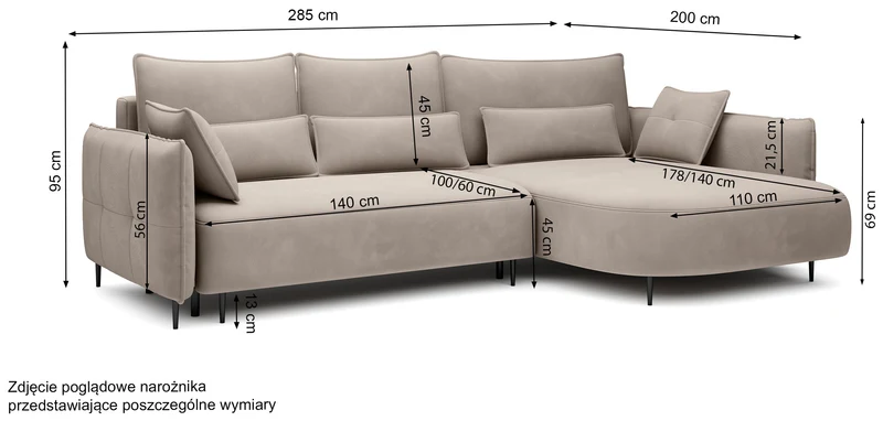 Ecksofa Oblivio mit Schlaffunktion, L-förmig, mit Stauraum, hellbeiger Chenille, linksseitig