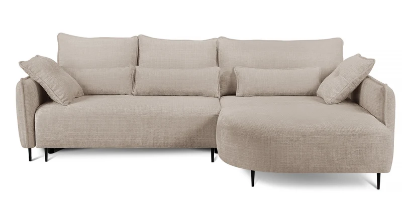 Ecksofa Oblivio mit Schlaffunktion, L-förmig, mit Stauraum, hellbeiger Chenille, rechtsseitig