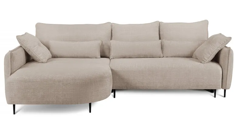 Ecksofa Oblivio mit Schlaffunktion, L-förmig, mit Stauraum, hellbeiger Chenille, linksseitig