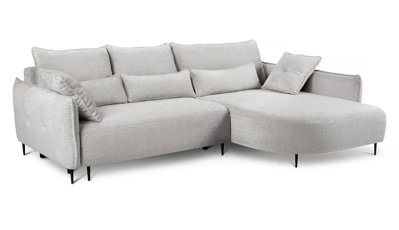 Ecksofa Oblivio mit Schlaffunktion, L-förmig, mit Stauraum, hellgrauer Chenille, rechtsseitig