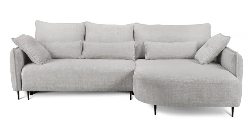 Ecksofa Oblivio mit Schlaffunktion, L-förmig, mit Stauraum, hellgrauer Chenille, rechtsseitig