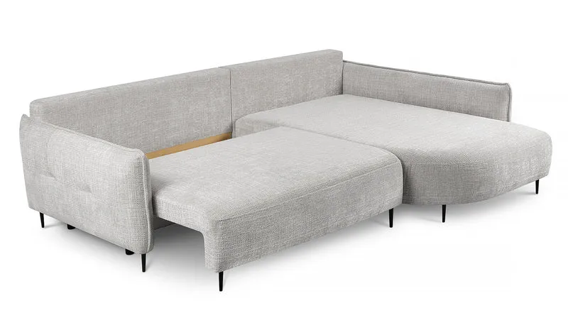 Ecksofa Oblivio mit Schlaffunktion, L-förmig, mit Stauraum, hellgrauer Chenille, rechtsseitig