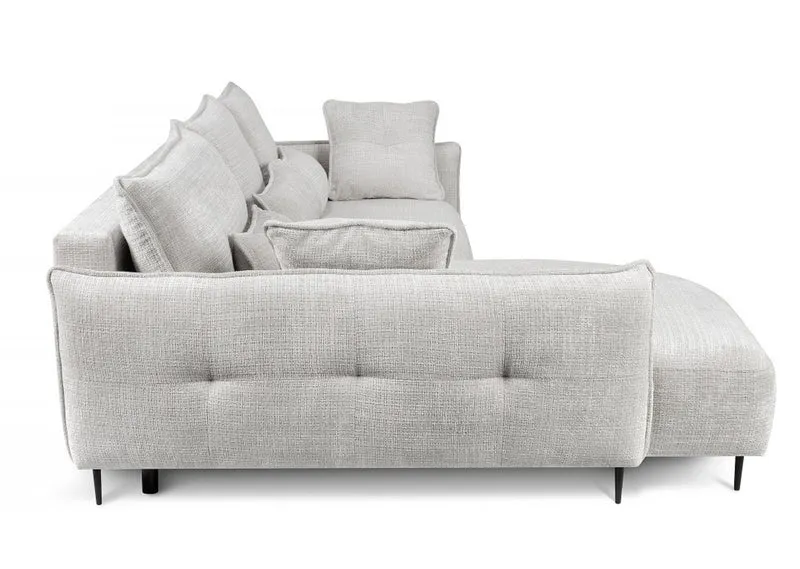 Ecksofa Oblivio mit Schlaf-Funktion, L-förmig, mit Stauraum, hellgrauer Chenille, linksseitig