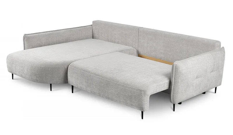 Ecksofa Oblivio mit Schlaf-Funktion, L-förmig, mit Stauraum, hellgrauer Chenille, linksseitig