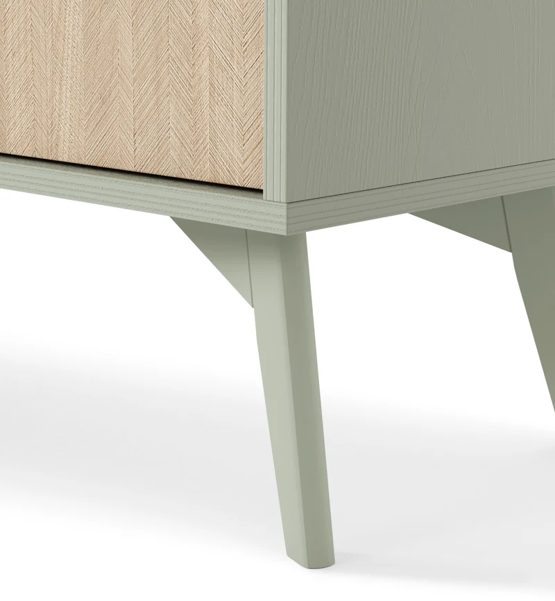 Favoria Kommode mit einer Tür und Schubladen, 106 cm, Eukalyptus/Scandi Fischgrätmuster mit goldenen Griffen