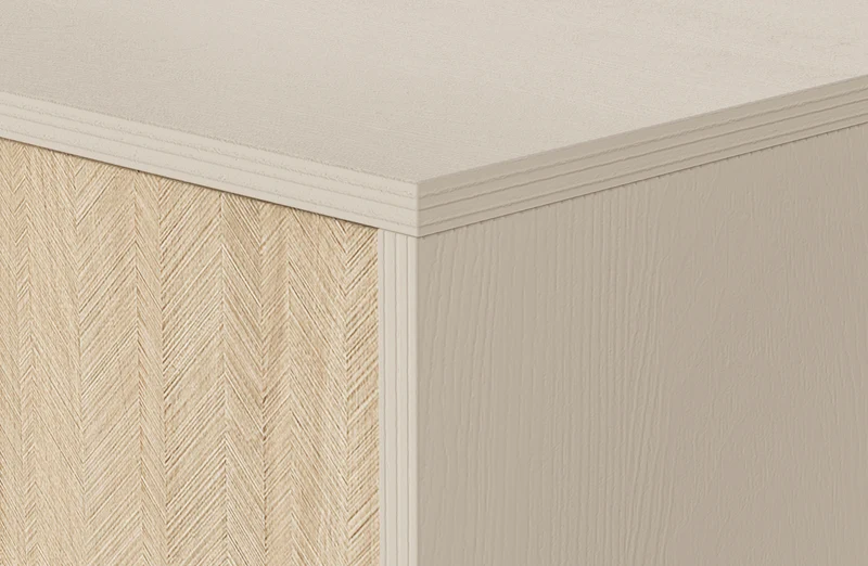 Favoria Nachttisch mit Schublade 54 cm beige/Scandi Fischgrätmuster mit goldenem Griff