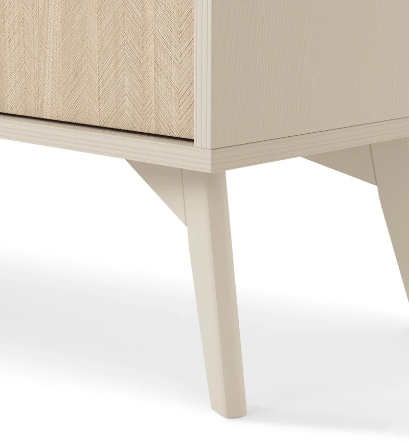 Favoria Nachttisch mit Schublade 54 cm beige/Scandi Fischgrätmuster mit goldenem Griff