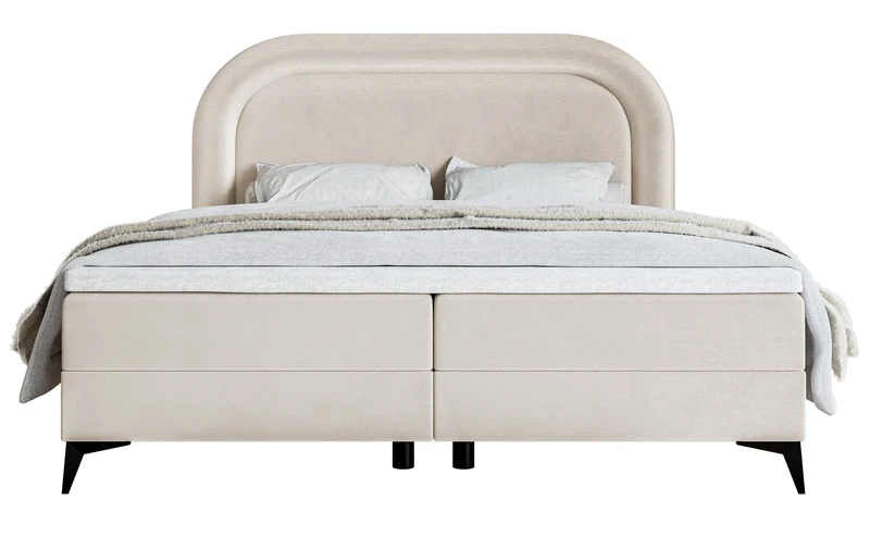 Kontinentales Bett 140x200 cm Loreo mit Topper und Stauraum, grau-beiger hydrophober Samt