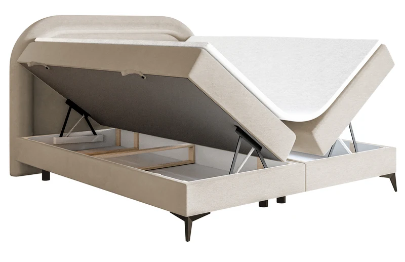 Kontinentales Bett 140x200 cm Loreo mit Topper und Stauraum, grau-beiger hydrophober Samt