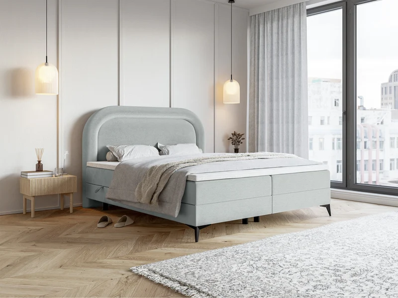 Kontinentalbett 160x200 cm Loreo mit Topper und Stauraum, Tauben-Velours, wasserabweisend