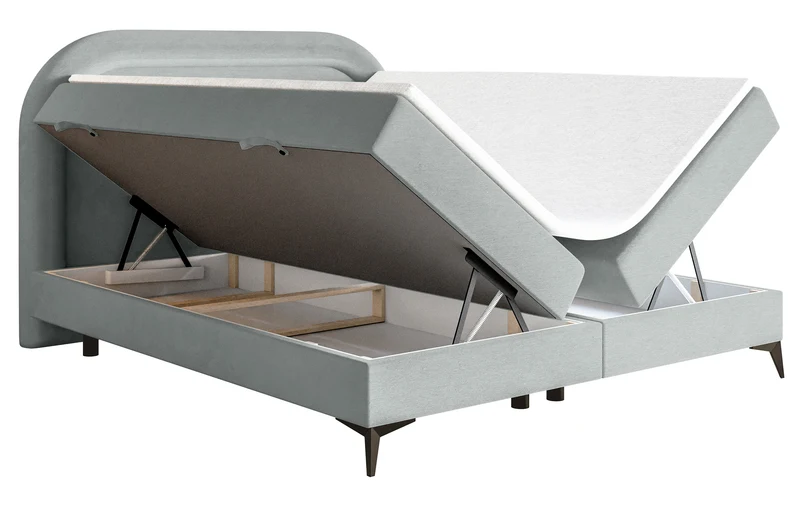 Kontinentalbett 160x200 cm Loreo mit Topper und Stauraum, Tauben-Velours, wasserabweisend