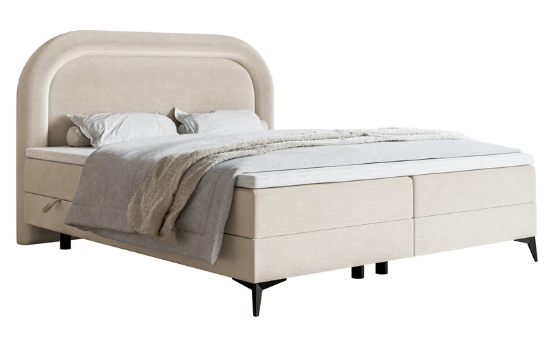 Kontinentalbett 160x200 cm Loreo mit Topper und Stauraum, grau-beiger Velours mit hydrophober Beschichtung