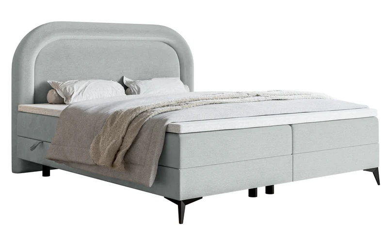 Kontinentales Bett 180x200 cm Loreo mit Topper und Stauraum, Taubengrauer wasserabweisender Samt