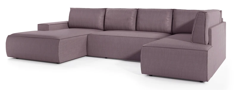 Ecksofa mit Schlaffunktion Farese New U-förmig mit Stauraum, linke Seite, rosa Cordstoff