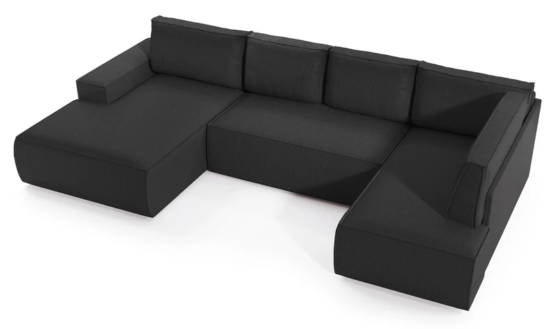 Ecksofa mit Schlaffunktion Farese New U-förmig mit Stauraum, linksseitig, dunkelgrauer Cordstoff