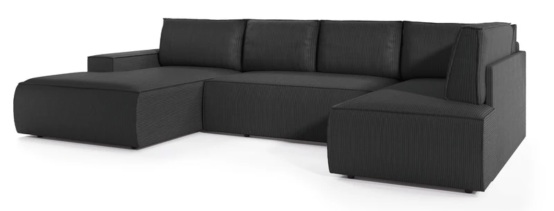 Ecksofa mit Schlaffunktion Farese New U-förmig mit Stauraum, linksseitig, dunkelgrauer Cordstoff