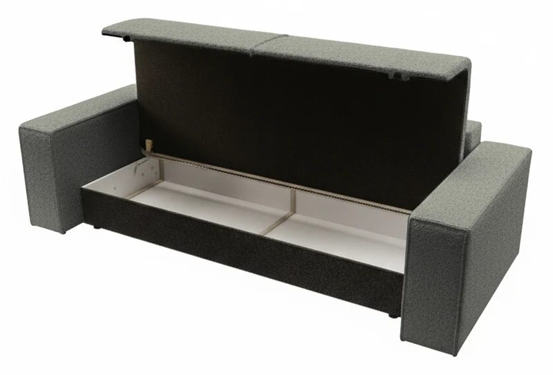 Dreisitziges ausklappbares Sofa Farese mit Stauraum, grau Bouclé