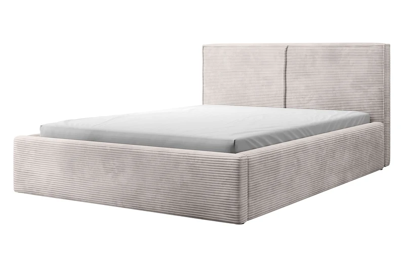Polsterbett 140x200 cm Farese mit Stauraum und Gasdruckfeder, dunkelbeige Cord