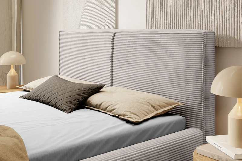 Polsterbett 140x200 cm Farese mit Stauraum und Gasdruckfeder, dunkelbeige Cord