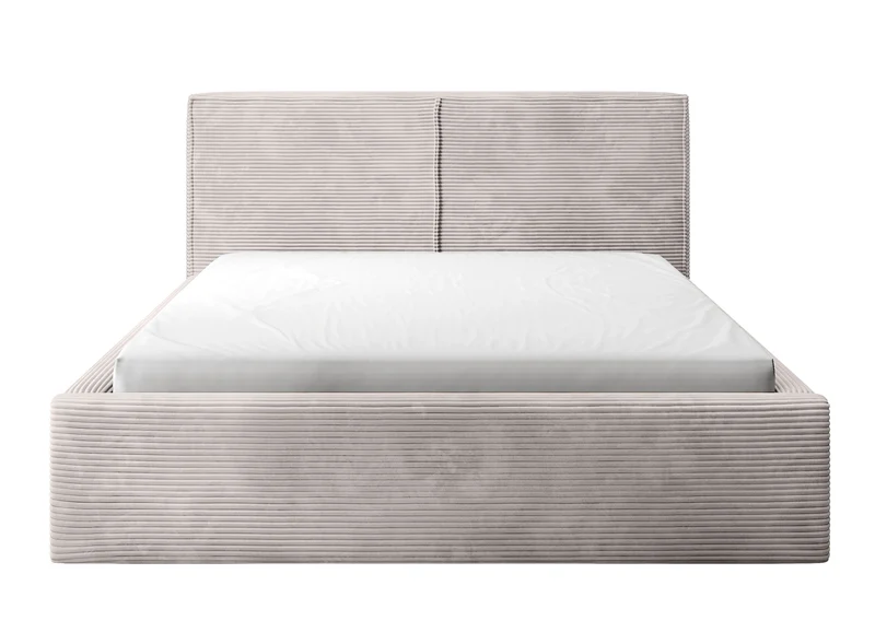 Polsterbett 140x200 cm Farese mit Stauraum und Gasdruckfeder, dunkelbeige Cord
