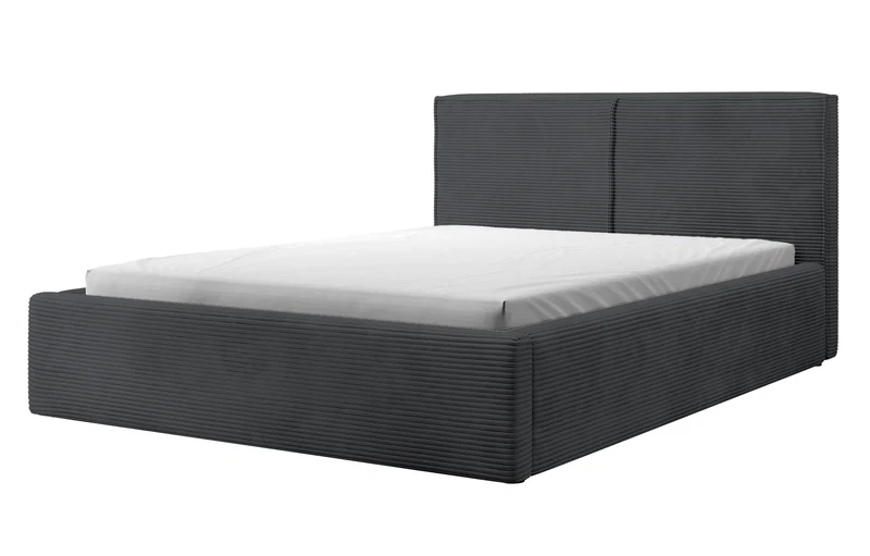Gepolstertes Bett 140x200 cm Farese mit Stauraum und Gasdruckfeder, dunkelgrauer Cord