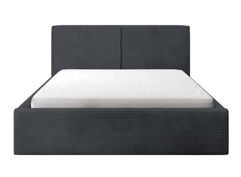 Gepolstertes Bett 140x200 cm Farese mit Stauraum und Gasdruckfeder, dunkelgrauer Cord