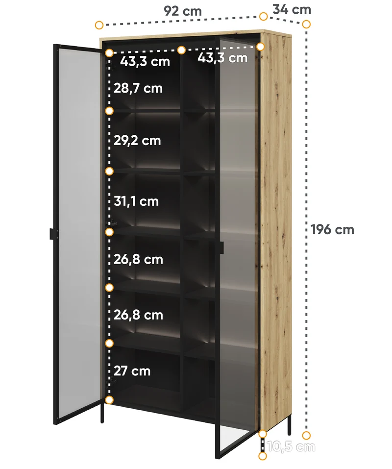 Zweiflügeliger Trend-Schrank 92 cm mit LED Artisan-Eiche