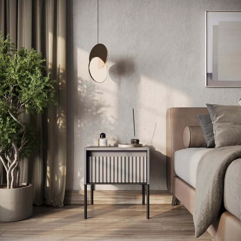 Nachttisch Trend 46 cm mit LED Grau