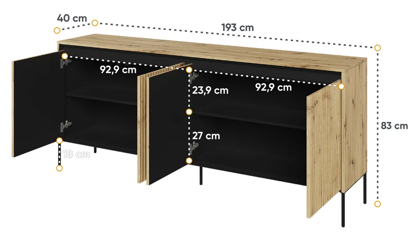 Niedriger vierflügeliger Trend-Kommode 193 cm mit LED Artisan-Eiche