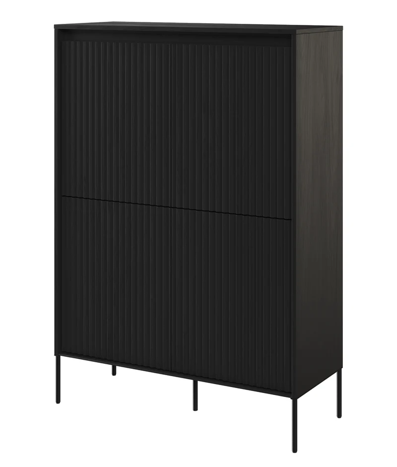 Trend vier­türige hohe Kommode 98 cm mit LED Schwarz