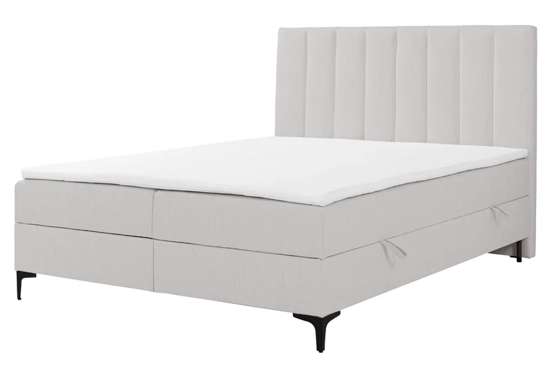 Kontinentales Bett 140x200 cm Lorentes mit Stauraum und Topper, hellbeige Geflecht