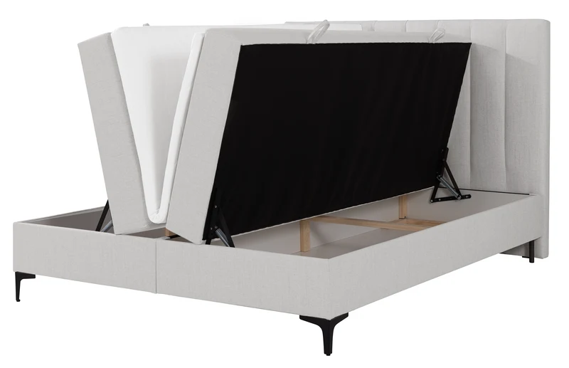 Kontinentales Bett 140x200 cm Lorentes mit Stauraum und Topper, hellbeige Geflecht