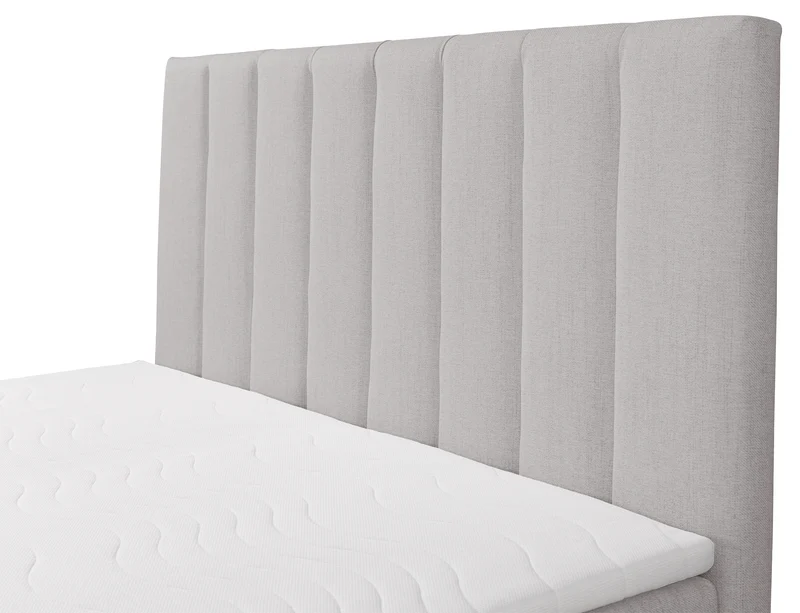 Kontinentales Bett 140x200 cm Lorentes mit Stauraum und Topper, hellbeige Geflecht