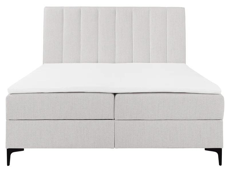 Kontinentales Bett 160x200 cm Lorentes mit Stauraum und Topper, hellbeige Flechtmuster