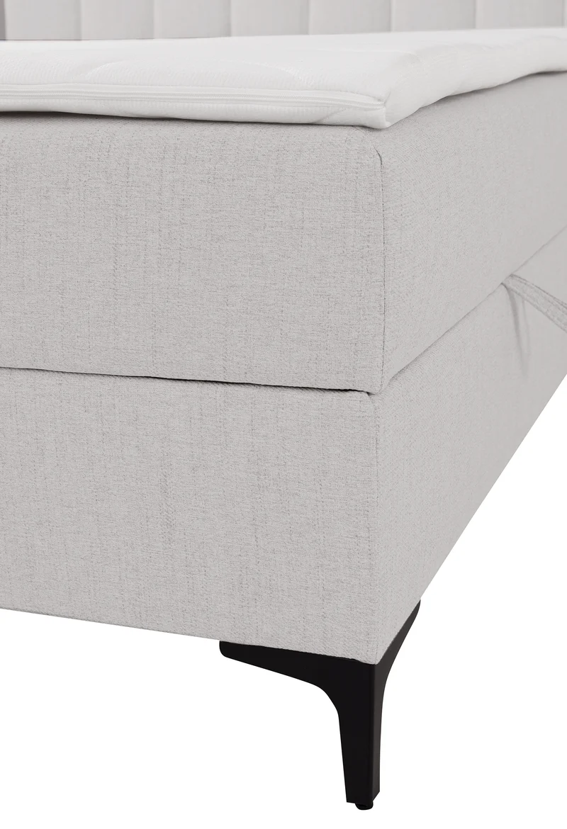 Kontinentales Bett 160x200 cm Lorentes mit Stauraum und Topper, hellbeige Flechtmuster